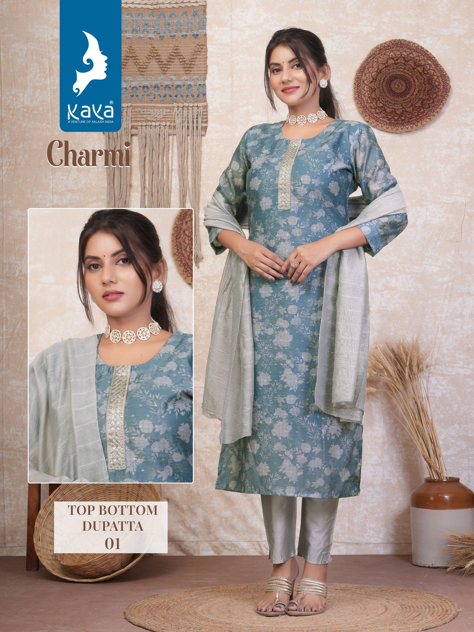 Charmi By Kaya Chanderi Butti Silk Kurti With Bottom Dupatta Wholesale Price In Surat